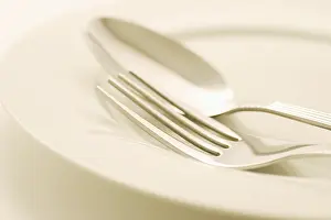 Stainless Steel Cutlery Prints: Fork and Spoon on Plate
