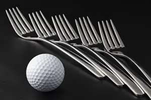 Deserted Breakfast Scene Prints: Forks on a black table