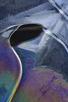 Close Up Ice Formation Prints: Forms of ice in a puddle, ice crystals