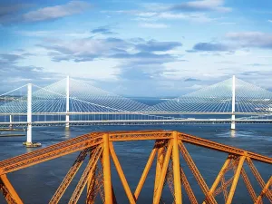 Firth Of Forth Waterfront Photography Prints: Forth Bridge from a drone, Queensferry Crossing