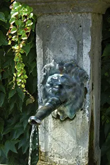 Romantic Waterfront Scene Prints: Fountain with gargoyle