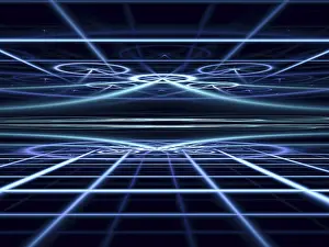 Dark Fractal Background Prints: Fractal geometry: dark technology or esoteric background with grid