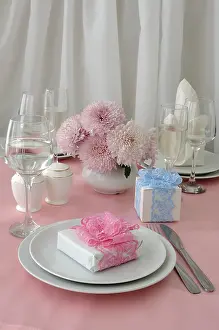 Gift Packaging Ideas Prints: Fragment table setting in pink with gift