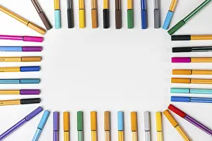 Studio Shot Creativity Prints: Frame made of fineliners, white background