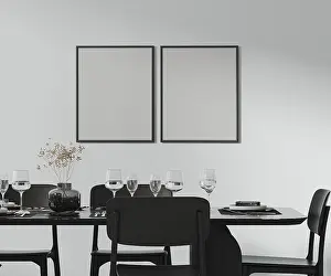 Decorative Cutlery Set Prints: Two frames mock up above a beautiful dining table setted with cutlery