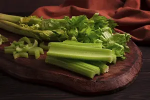 Raw Vegetable Prints: Fresh bunch of celery, top view