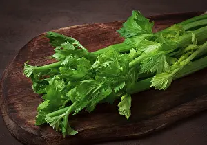 Vegetarian Food Options Prints: Fresh bunch of celery, top view
