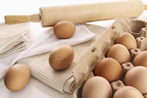 No People In The Field Prints: Fresh farm eggs on table