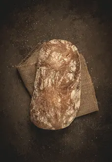Top View Of Bread Prints: Fresh whole grain bread, rye, top view