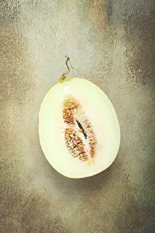 Top View Of Fruit Prints: Fresh melon in section, half melon