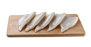 Cuttlefish Prints: Fresh Raw Squid Print on White Background