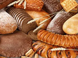 Food Photography Concept Prints: Freshly baked rye and wheat bread on the table