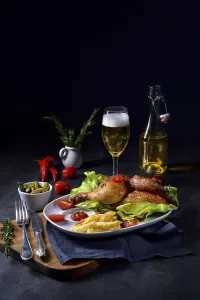 Boston Lettuce Recipes Prints: Fried chicken with chips and salad