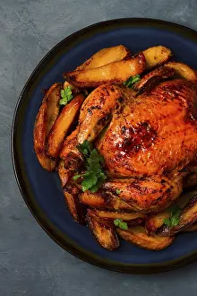 Spicy Poultry Dish Prints: Fried whole chicken, with potatoes