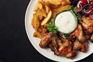 Spicy Fried Chicken Prints: Fried chicken wings, with potatoes