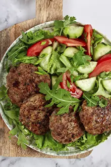 Leafy Vegetable Greens Prints: Fried cutlets, mixed minced meat