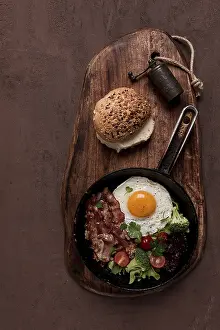 Bacon And Vegetables Prints: Fried egg, with bacon and vegetables
