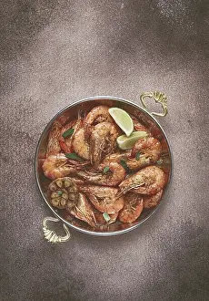 Prints of Fried king prawns, in shell, with spices, size 30/40, unpeeled shrimp, homemade, no people King Prawn Prints: Fried King Prawns Print, Unpeeled Shrimp