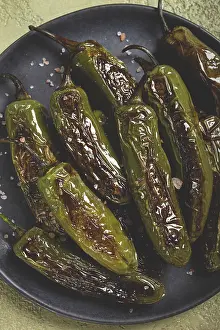 Spanish Vegetable Dish Prints: Fried padron pepper, in a frying pan