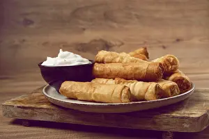 Fried Spring Rolls Prints: Fried spring rolls with cheese