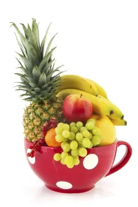 Exotic Fruit Still Life Prints: Fruit assortment in big red cup