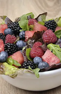 Green Leafy Vegetables Prints: Fruit salad with blackberry, raspberry