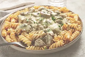 Vegetarian Meal Ideas Lunch Dinner Prints: Fusilli pasta, with champignons