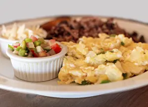 Gourmet Breakfast Ideas Prints: Gallopinto breakfast served on table