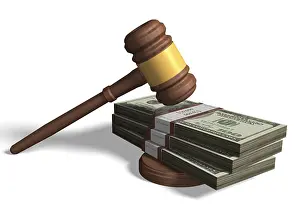 Framed Print : Gavel on Bundle of Dollar Bills Print Framed Print : Gavel on Bundle of Dollar Bills Print