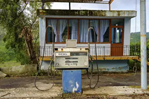 Prints of German Diesel petrol pump, old petrol station near Ballsh, Qarier Fier, Albania Albania Prints: German Diesel Petrol Pump Print, Ballsh, Albania