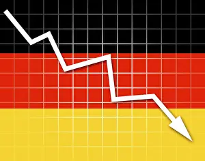 Central Europe Symbols Prints: The German flag and arrow graph going down