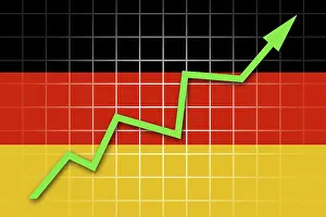 Germany National Colours Prints: The German flag and arrow graph going up