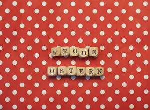 Symbolic Easter Picture Prints: German words Happy Easter on dotted background