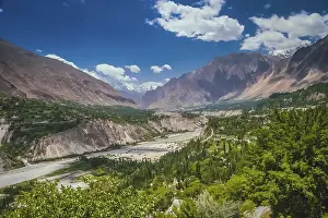 Historic Ruins Complex Pakistan Prints: Gilgit river, tributary of the Indus river
