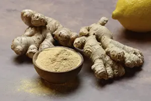 Alternative Medicine Ginger Prints: Ginger, ginger rolls and ginger powder