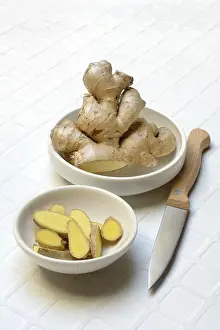 Medicinal Plant Ginger Prints: Ginger, ginger root and ginger slices in shell