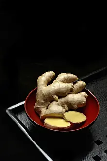 Hot Beverage Ingredients Prints: Ginger, ginger root in tea bowl