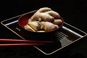 Ginger Root Tea Prints: Ginger, ginger root in tea bowl