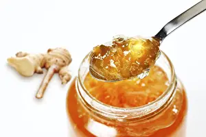 Ginger Root Nutrition Prints: Ginger jam on a spoon and in a jar