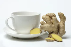 Root Vegetable Nutrition Prints: Ginger root with cup, ginger tea