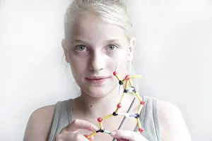 Educational Institution Prints: Girl constructing a molecular model
