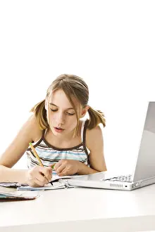 Education Work Prints: Girl doing homework, learning, computer