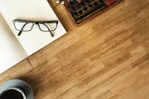 Concept Image Prints: Glasses on the notebook on the table