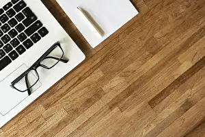Architectural Style Design Prints: Glasses on the notebook on the table