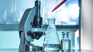 Laboratory Equipment Prints: Glassware microscope arrangement