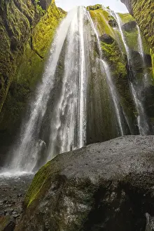 Deserted Rocky Coastline Prints: Gljufrabui waterfall