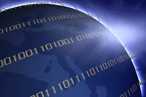 Digital World Map Prints: Globe with binary code