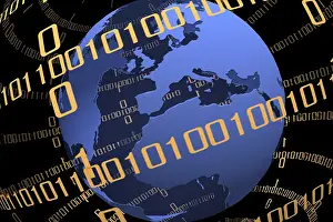 Computer Graphic Image Prints: Globe with binary code