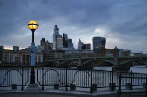 London Skyline Prints: Glowing lantern in front of the river Thames
