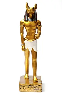 Ancient Egyptian Heritage Prints: Gold Anubis statue facing forward